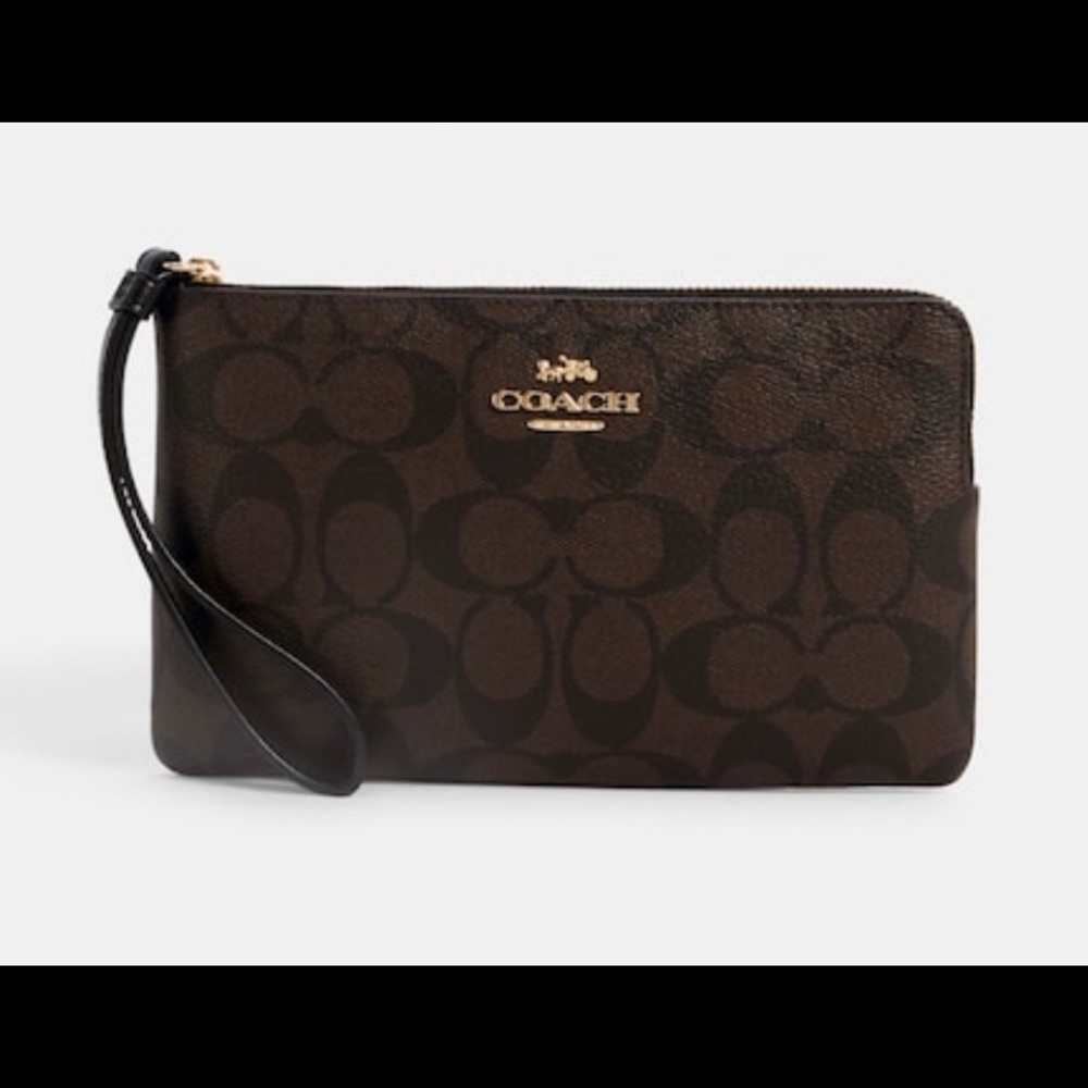 Coach Large Corner Zip Wristlet in signature canvas